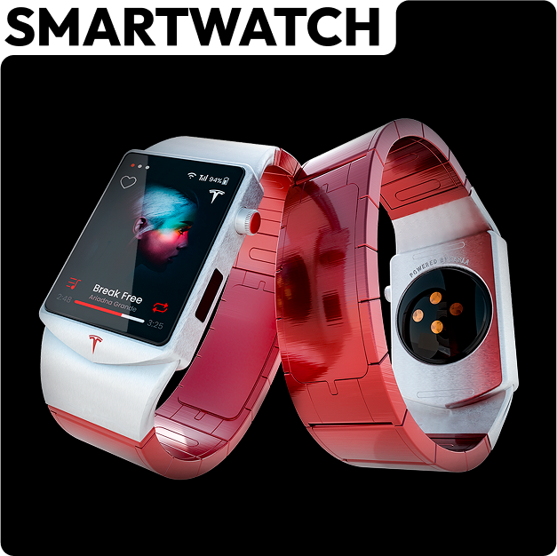 Render 3D del diseño conceptual del Smartwatch de Tesla