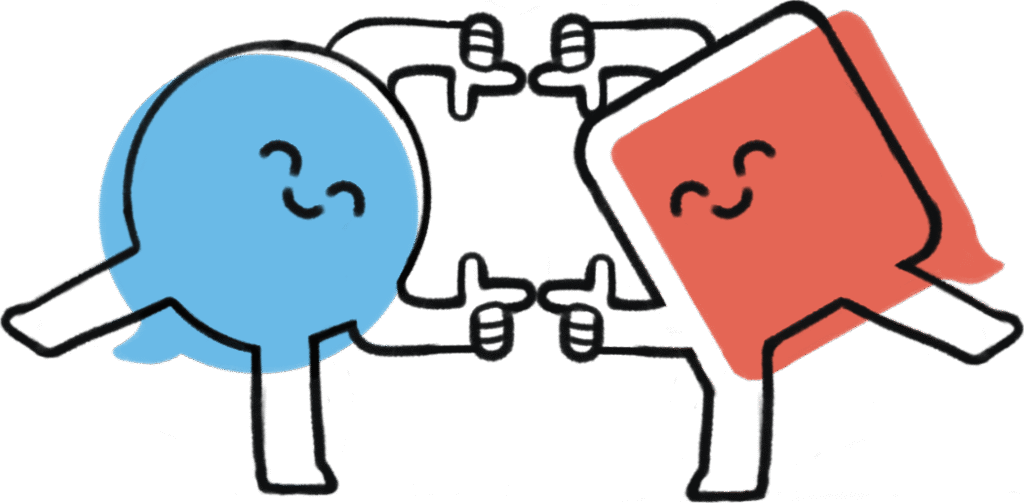 Ilustración de un círculo y un cuadrado uniendo los dedos